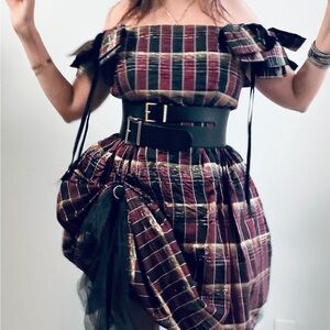 Vintage Victor Costa Lurex Plaid dress Upcycled style Mcqueen Westwood